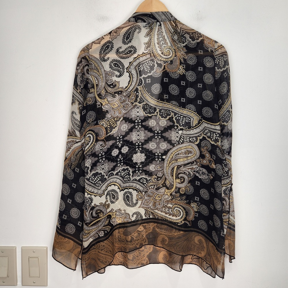 Hale Bob Lounge XS Black Paisley Beaded Sheer Silk Blouse Flowy Velvet Embossed - Picture 2 of 11